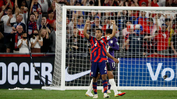 Tyler Adams and the USMNT celebrate win vs. Costa Rica